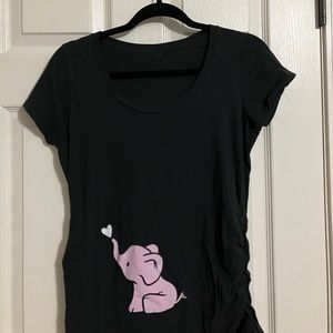 Black maternity shirt with pink elephant on belly